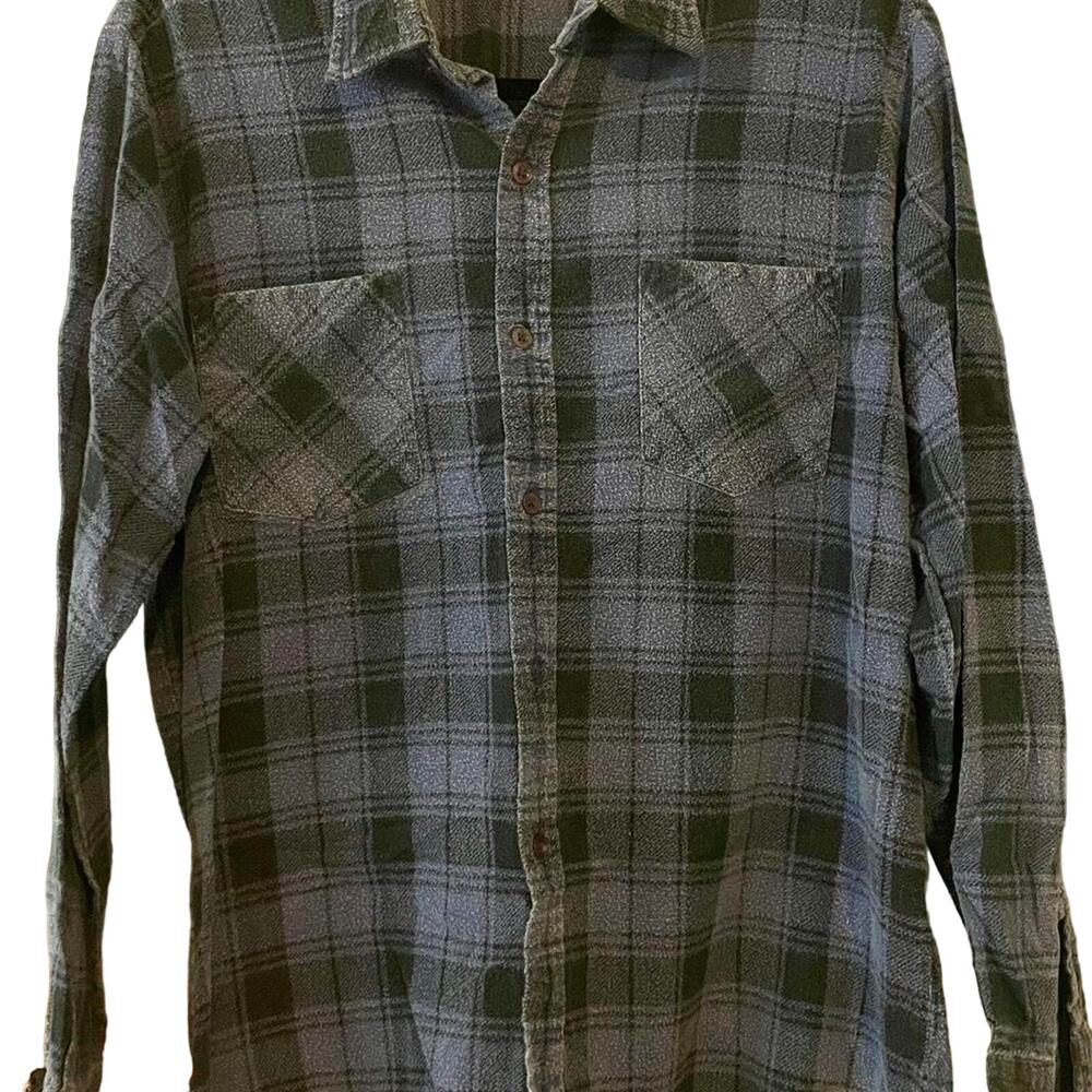 Vintage 90s Blue and Black Plaid McGregor Bagpiper Flannel Shirt Adult Large